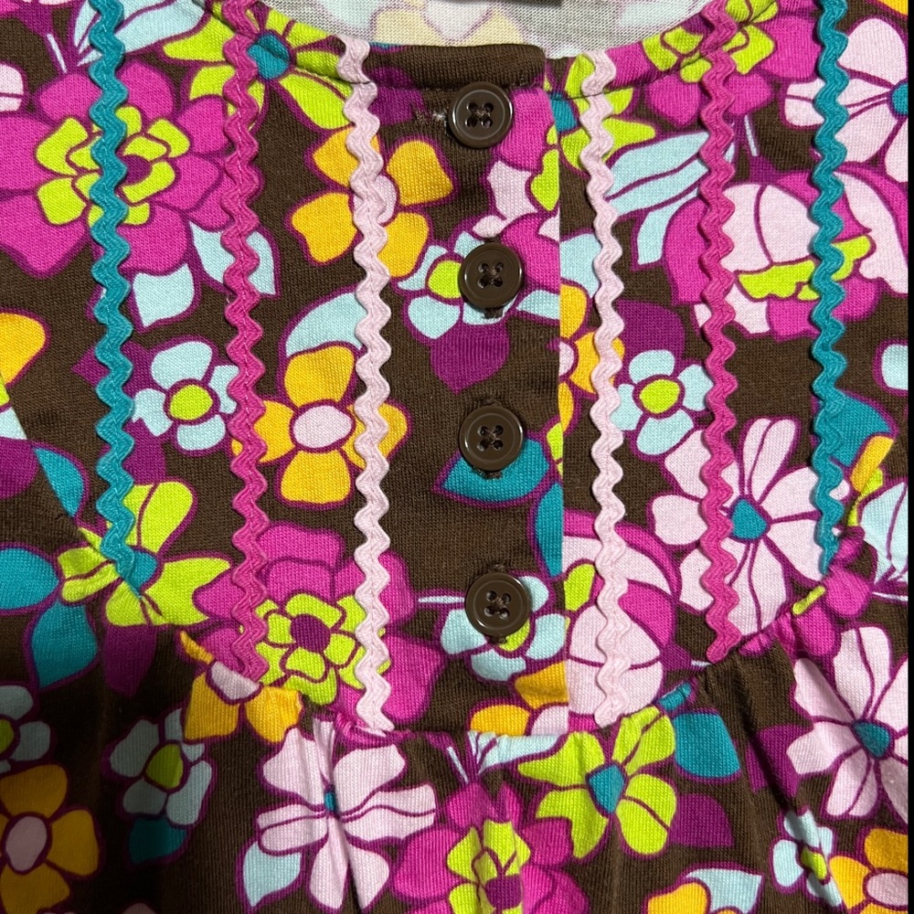 Hanna Andersson Brown and Pink Floral Shirt 120cm Size 6 Tie Back Ribbon Trim - Picture 2 of 6